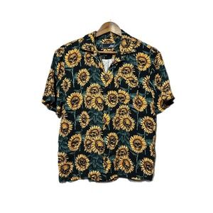 Lost Sunflower Skull Shirt Mens Small Black Yellow Short‎ Sleeve Viscose